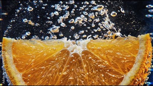Wallpaper Mural Refreshing orange slice falling into water with splashes and bubbles Torontodigital.ca