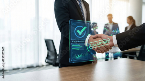 Professional Business Deal Handshake with Digital Approval Concept in Banking Service
