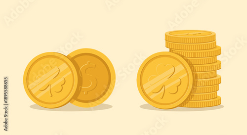 Gold Coins Stacked and Isolated Illustration.