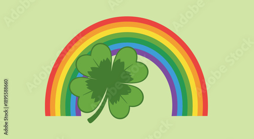 Four Leaf Clover with Rainbow Illustration.