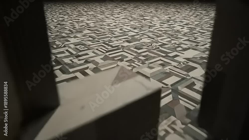 Abstract 3D Maze Labyrinth Game Background with Geometric Shapes and Complex Paths.