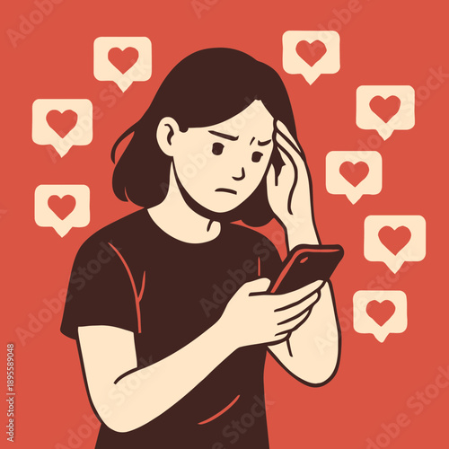 Teen Feeling Social Media Pressure Flat Vector Illustration