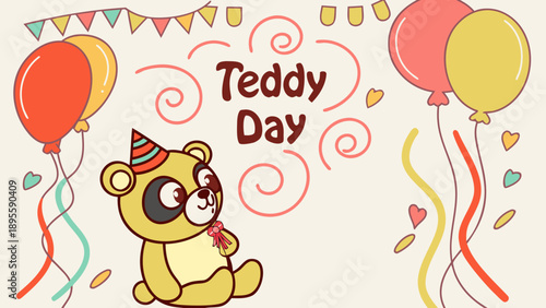 Happy Teddy Day Cute Bear with Balloons – Valentine Week Celebration Illustration