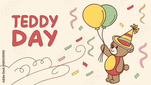 Happy Teddy Day Cute Bear with Balloons – Valentine Week Celebration Illustration