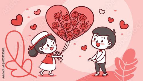 Romantic Couple  Gifts  on Valentine’s Day Illustration