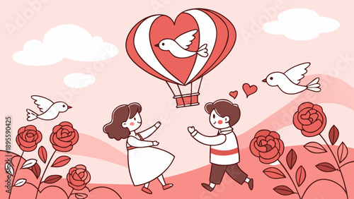 Romantic Couple on Valentine’s Day Illustration