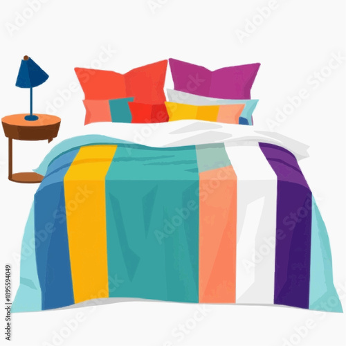 Cotton bedspread featuring a vibrant color palette on a bed with lamp  