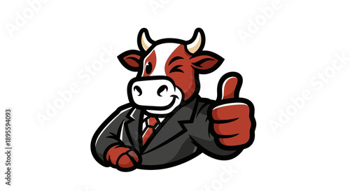Cartoon Cow in Suit Giving Thumbs Up.