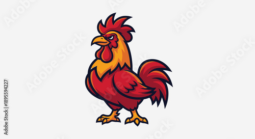 Colorful Cartoon Rooster Standing Proudly Illustration.