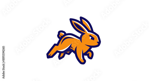 Simple Cartoon Orange Rabbit Running Illustration.