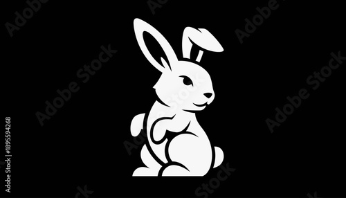 White Rabbit Illustration Sitting Profile Sideways.