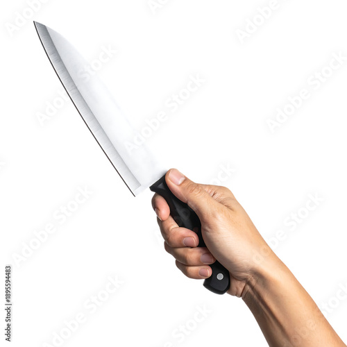 Hand Holding a Sharp Kitchen Knife on Black Background graphic design