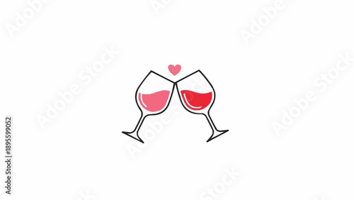 Clinking Wine Glasses with Heart Symbol.