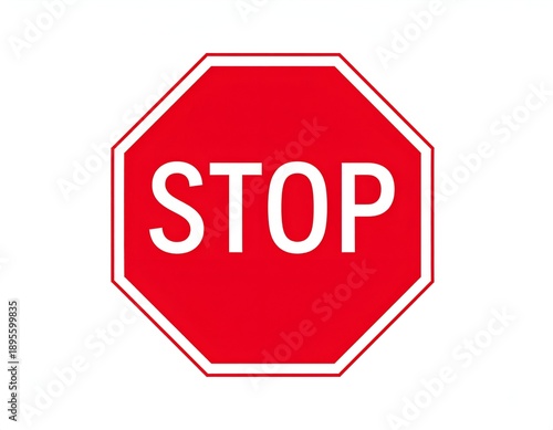 A red, octagonal 'STOP' sign with white text is centered on a plain white background