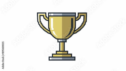 Golden Trophy Icon Pixel Art Illustration.