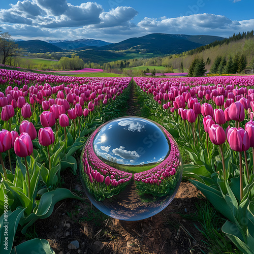 Tulip Field with Crystal Ball Reflection.
