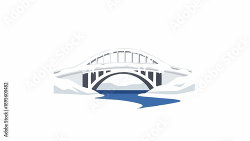 Bild auf Leinwand White Bridge Illustration with Blue Water.
