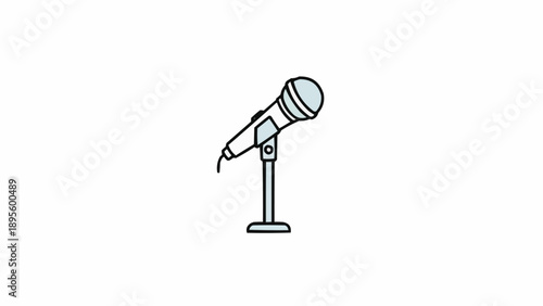 Microphone on Stand Simple Line Drawing.