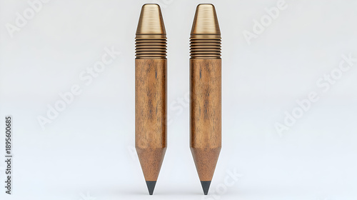 Two Wooden Pencils with Gold Ferrules.