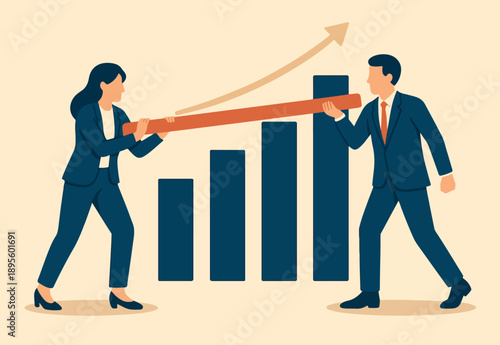  Raise the bar increase standard or benchmark for business improvement, growth or growing process, increase expectation, profit or assessment concept, business people raise the bar on graph diagram
