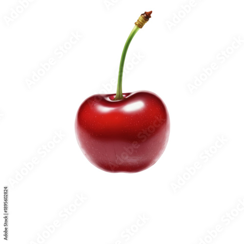 Single Red Cherry with Stem...