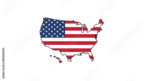 United States Map with American Flag Design.