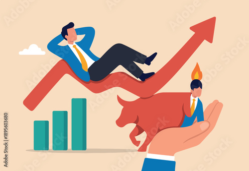 Stocks vs bonds in investment asset allocation, risk assessment portfolio or expected return in long term mutual funds, pension fund concept, businessman investor balance on stocks and bonds seesaw.