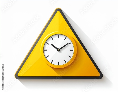 Warning triangle with clock icon, urgent action and immediate response concept