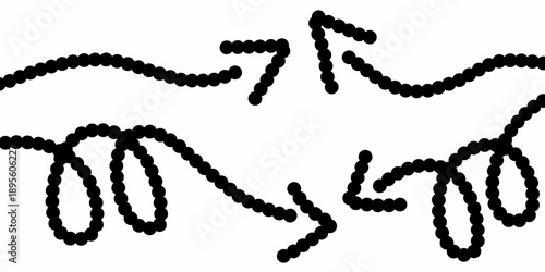 A collection of hand-drawn arrows with dotted lines. Various types of black arrows pointing in all directions.
