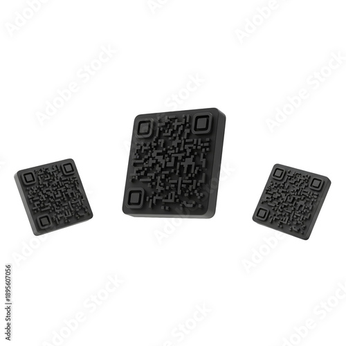 Three Dark Gray 3D QR Codes...