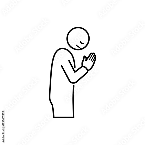 Simple line drawing of a person praying with hands together.