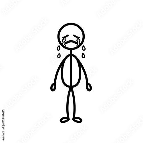 Simple stick figure crying with tears and sad expression.