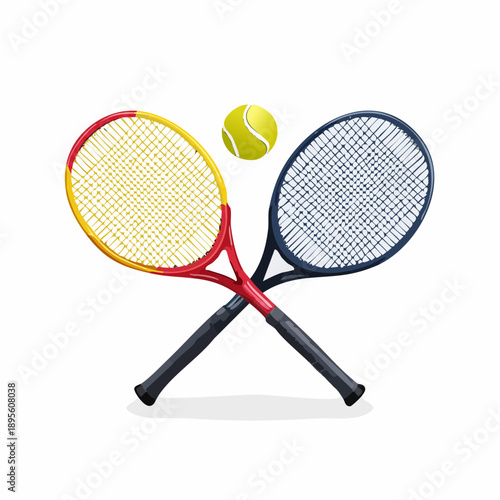 Illustration showcasing crossed tennis rackets with a tennis ball for sports themes