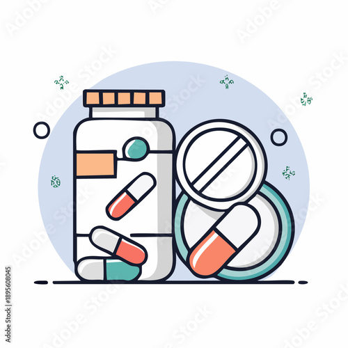 Illustration showcasing pharmaceutical drugs and medication against a soft background
