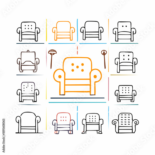 Illustrative Collection: A Minimalist Graphic Display of Armchair Designs and Furniture Variety