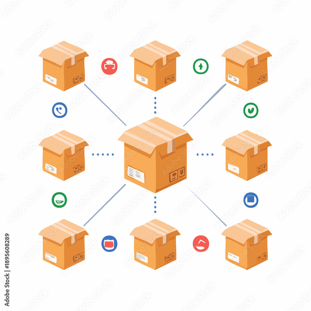 Fototapeta premium Isometric illustration showcasing interconnected logistics network and distribution system