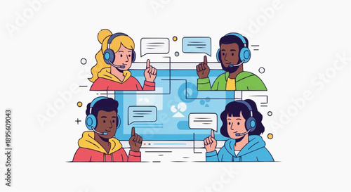 Gaming Hobby Vector Illustration – Modern Flat Design of Console, PC, and Mobile Gamers