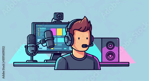 Gaming Hobby Vector Illustration – Modern Flat Design of Console, PC, and Mobile Gamers