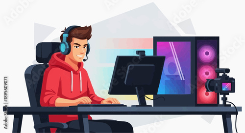 Gaming Hobby Vector Illustration – Modern Flat Design of Console, PC, and Mobile Gamers