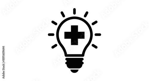 Creative Health Solution Icon - Lightbulb with Medical Cross Symbol.