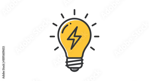 Bright Idea Lightbulb with Lightning Bolt Symbol.