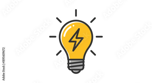 Bright Idea Lightbulb with Lightning Bolt Symbol.