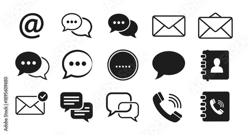 Collection of Communication and Contact Icons for Digital Interface.