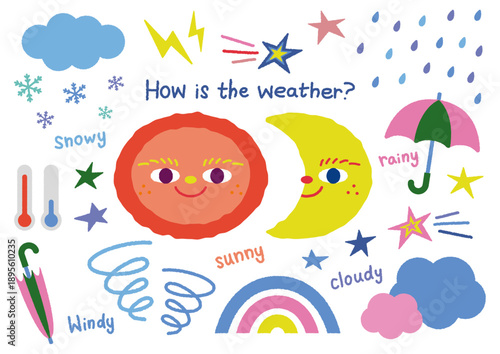 パステルカラーでかわいい天気のイラストセット