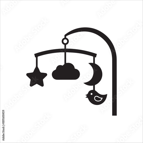 Vector  Baby Crib Mobile Toy icon in minimal flat style