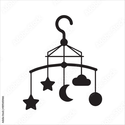 Vector  Baby Crib Mobile Toy icon in minimal flat style