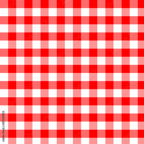 Red and white gingham seamless pattern, classic checkered tablecloth texture vector.