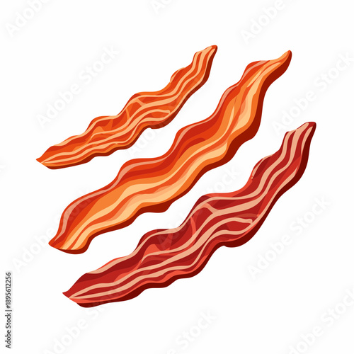Three slices of crispy bacon isolated on white background illustration delicious pork