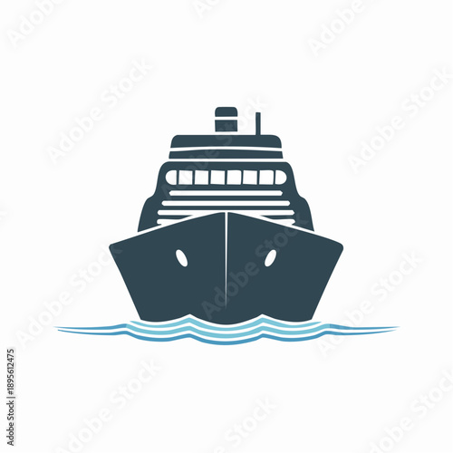 Vector Illustration of Cruise Ship Icon with Sea Waves for Transportation Concept Nautical Theme