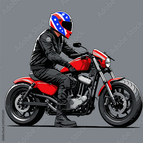 biker wearing a racing helmet riding a cafe racer motorbike